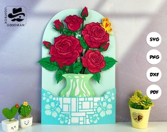 Flower Vase Rose Pop-Up Card SVG: Paper Lantern Template (Digital Download)