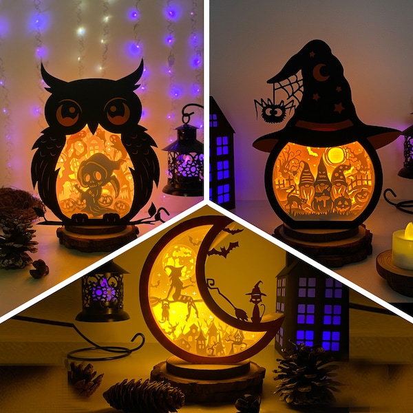 Pack 3 Halloween 5 Shadow Box SVG For Cricut Projects DIY, Halloween Box Lantern For Christmas Decoration, Cutting Cricut