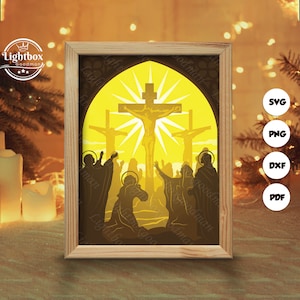 Silhueta 3D de Jesus, Modelos de Caixa de Sombra, Corte de Papel, Arquivos para Cricut, para Silhouette, Arquivos de Corte a Laser, Arte em Camadas 3D 7
