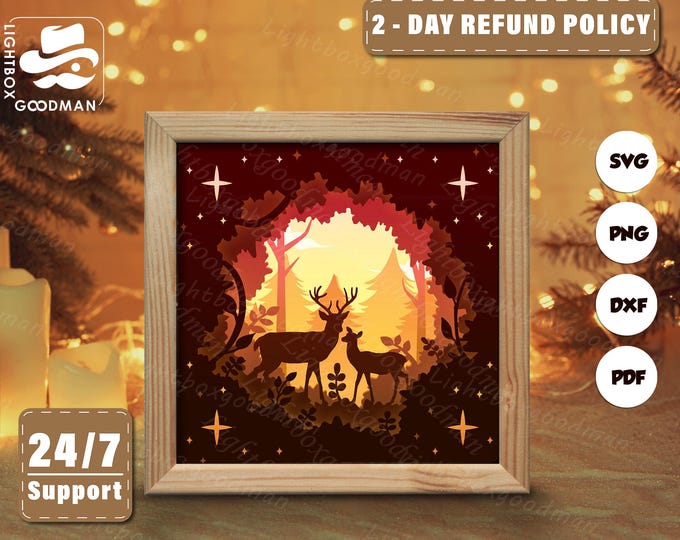 3D Deer Shadow Box Svg File for Cricut, Paper Light Box Template, Deer ...