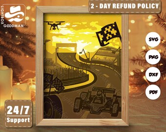 Silueta de carreras 3D, plantillas de caja de sombras, corte de papel, archivos para Cricut, para Silhouette, archivos de corte láser, arte en capas 3D 1