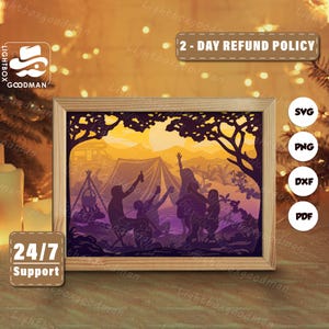 3d Camping Silhouette, Shadow Box Templates, Paper Cut, Files for cricut, for Silhouette, Laser Cut Files, 3d Layered Art 2