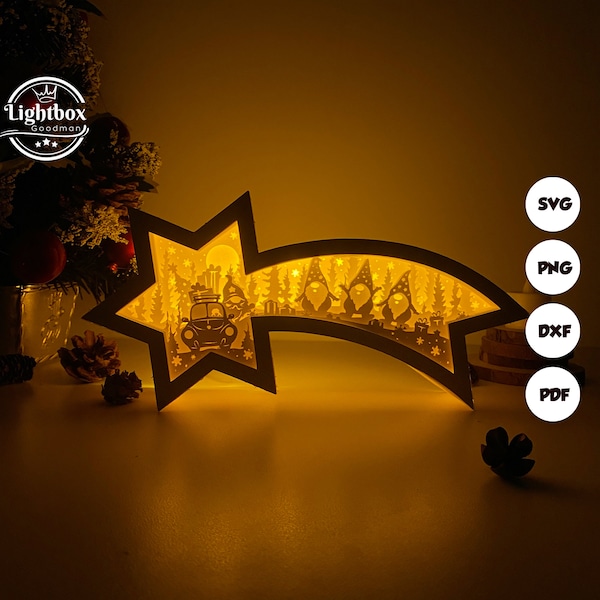 Christmas Gnome Star Lanterns Shadow Box SVG for Cricut Projects DIY, Christmas Gnome Star Lamp Decoration, Shadow Box SVG