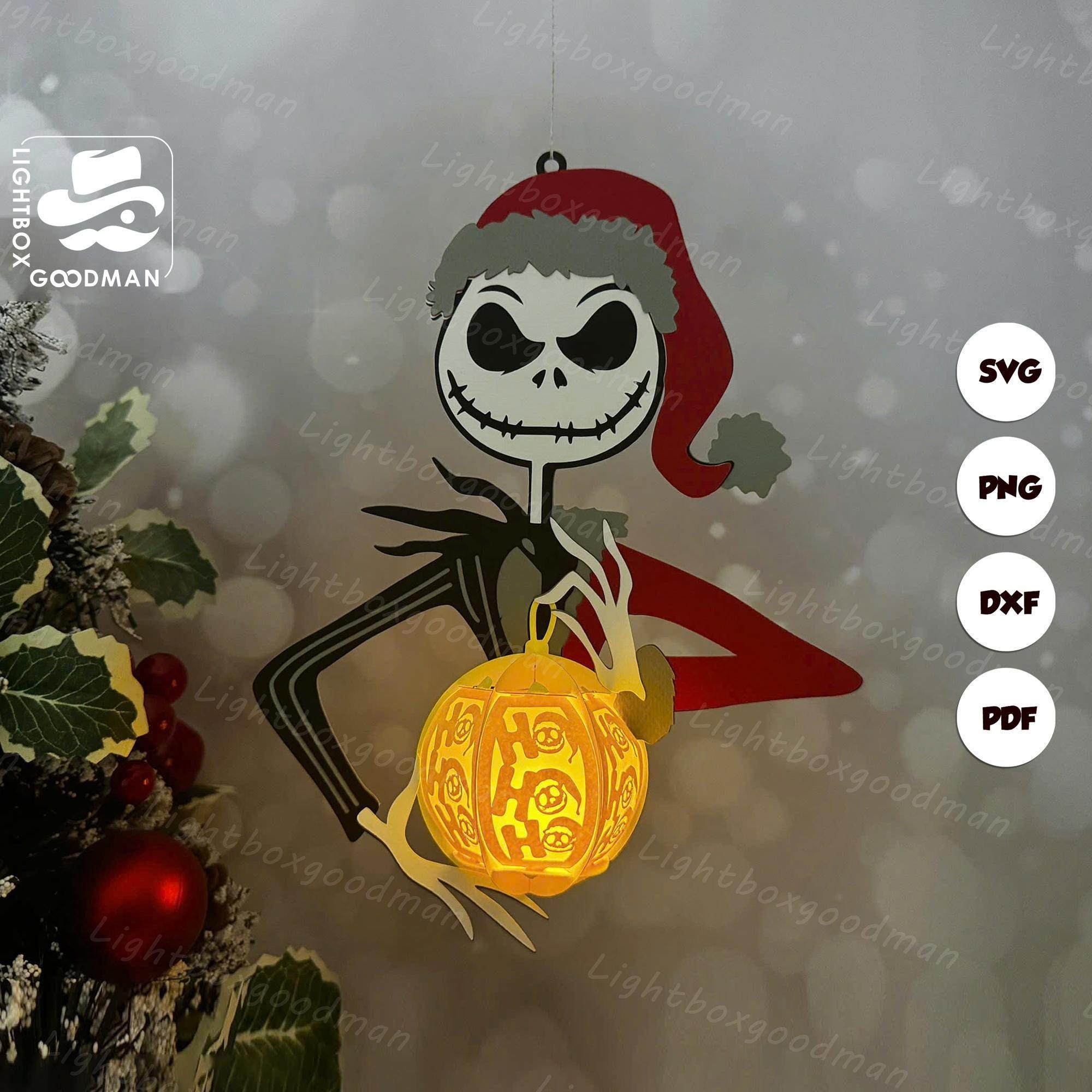 Nightmare Xmas Lantern SVG: Paper Cut Light Box Template (Digital Download) - Christmas Lantern Paper Cut - DIY Paper Lanterns