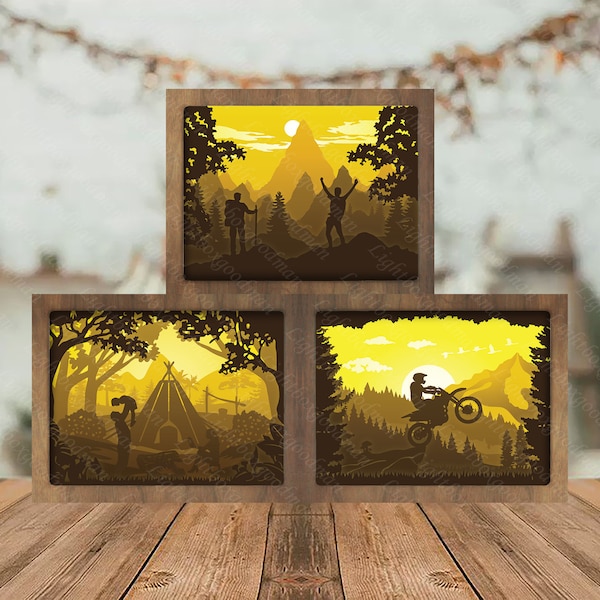 Combo 3 templates Landscape 6 Paper cut light box template, shadow box, 3D papercut lightbox svg file DIY, cutting Cricut, Sillhouette