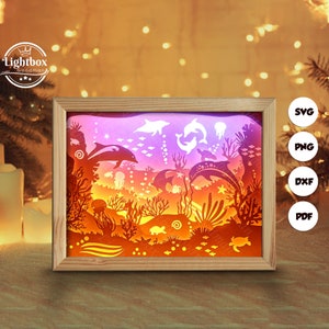 Silhouette 3D des fonds marins, modèles Shadow Box, papier découpé, fichiers pour cricut, pour Silhouette, fichiers découpés au laser, art en couches 3D