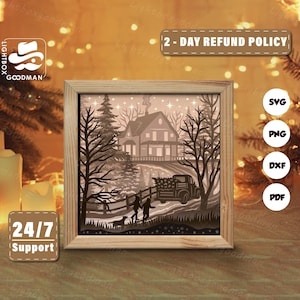 3d Christmas In The Forest Silhouette, Shadow Box Templates, Paper Cut, Files for cricut, for Silhouette, Laser Cut Files, 3d Layered Art