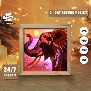 3d Elephant Silhouette, Shadow Box Templates, Paper Cut, Files for cricut, for Silhouette, Laser Cut Files, 3d Layered Art