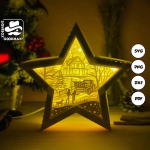 Merry Christmas Star Box Lantern SVG - Christmas Lantern Paper Cut - DIY Paper Lantern - Paper Cutting Template - Christmas Lantern Template