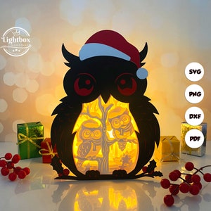 Weihnachts Eulen Laterne SVG - Weihnachts Laterne Papierschnitt - DIY Papierlaterne - Papierschnitt Vorlage - Weihnachtslaterne Vorlage