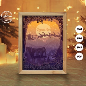 3d Joyeux Noel 6 Silhouette, Shadow Box Templates, Paper Cut, Files for cricut, for Silhouette, Laser Cut Files, 3d Layered Art