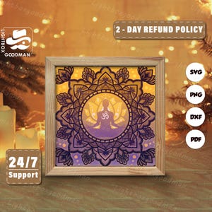 Silueta de yoga 3D, plantillas de caja de sombras, corte de papel, archivos para Cricut, para Silhouette, archivos de corte láser, arte en capas 3D