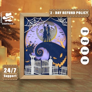 3d Nightmare Christmas 7 Silhouette, Shadow Box Templates, Paper Cut, Files for cricut, for Silhouette, Laser Cut Files, 3d Layered Art