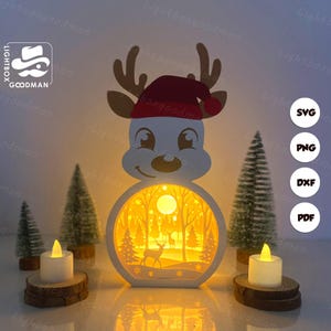 Christmas Deer Reindeer Lantern SVG - Christmas Lantern Paper Cut - DIY Paper Lantern - Paper Cutting Template - Christmas Lantern Template