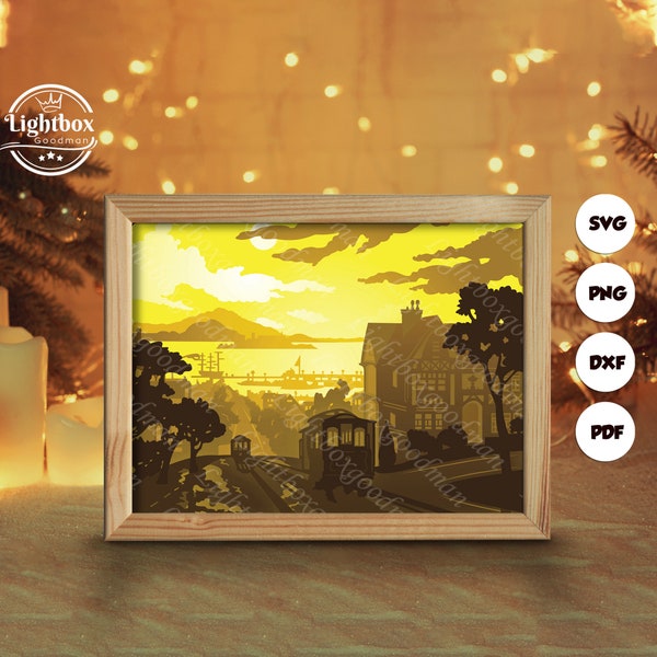 Train Station Shadow Box Files, Paper Cut Light Box Template Files, Shadow Box Paper Cut, 3D Papercut Light Box SVG File DIY, Cutting Cricut