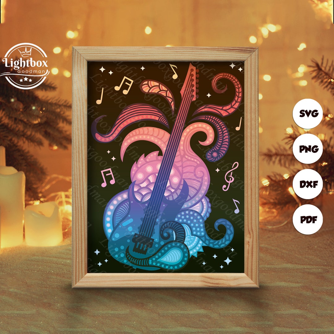 Electric Guitar Shadow Box Files, Paper Cut Light Box Template Files ...