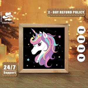 3d Unicorn Silhouette, Shadow Box Templates, Paper Cut, Files for cricut, for Silhouette, Laser Cut Files, 3d Layered Art 3