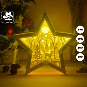 Merry Christmas Star Lantern SVG - Christmas Lantern Paper Cut - DIY Paper Lantern - Paper Cutting Template - Christmas Lantern Template