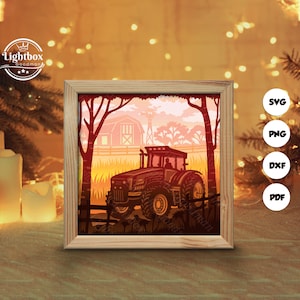 Silhouette de tracteur 3D, modèles Shadow Box, papier découpé, fichiers pour cricut, pour Silhouette, fichiers découpés au laser, art en couches 3D