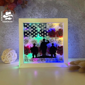 Silhouette 3D fleur Memorial Day, modèles de boîte d'ombre, papier découpé, fichiers pour cricut, pour la silhouette, fichiers découpés au laser, art en couches 3D