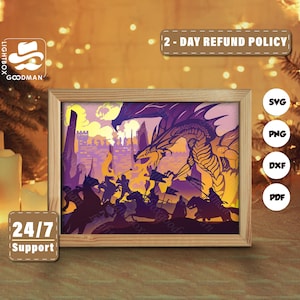 3d Dragon Silhouette, Shadow Box Templates, Paper Cut, Files for cricut, for Silhouette, Laser Cut Files, 3d Layered Art 1