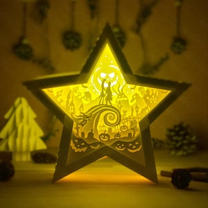 Linterna de estrella de pesadilla SVG - Recorte de papel para linterna de Halloween - Linterna de papel DIY - Plantilla de corte de papel - Plantilla de linterna de Halloween