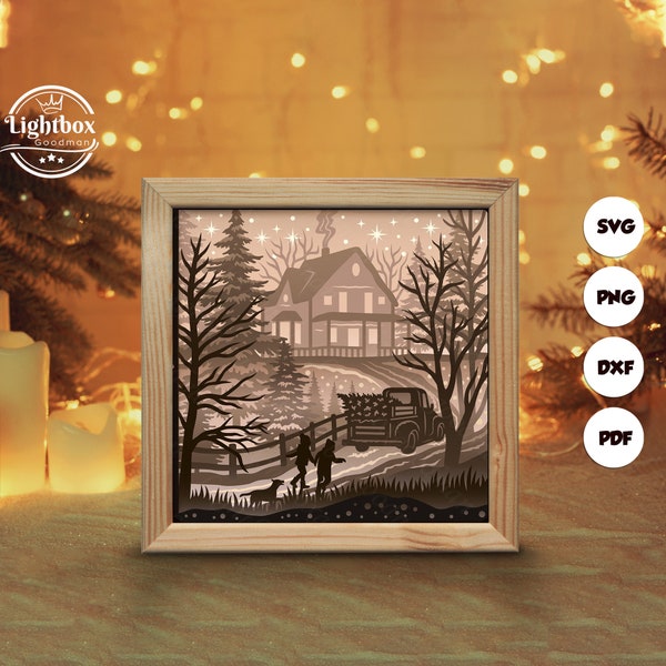 Christmas In The Forest 1 Shadow Box Files, Paper Cut Light Box Template Files, Shadow Box Paper Cut, 3D Papercut Light Box SVG File DIY