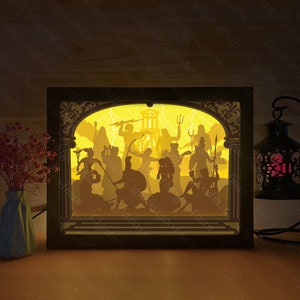 Silhouette 3D degli Dei dell'Olimpo, Modelli per Shadow Box, Carta tagliata, File per Cricut, per Silhouette, File tagliati al laser, Arte a strati 3D