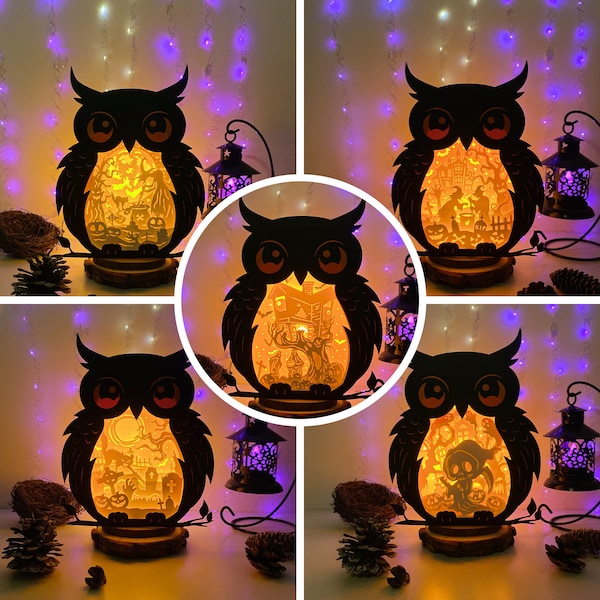 Pack 5 Halloween Owl Shadow Box SVG For Cricut Projects DIY, Halloween Owl Box Lantern For Halloween Decoration, Cutting Cricut Pack 5 Halloween Owl Shadow Box SVG For Cricut Projects DIY, Halloween Owl Box Lantern For Halloween Decoration, Cutting Cricut