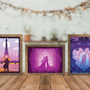 Combo 3 templates Wedding Paper cut light box template, shadow box, 3D papercut lightbox svg file DIY, cutting Cricut, svg template Cricut
