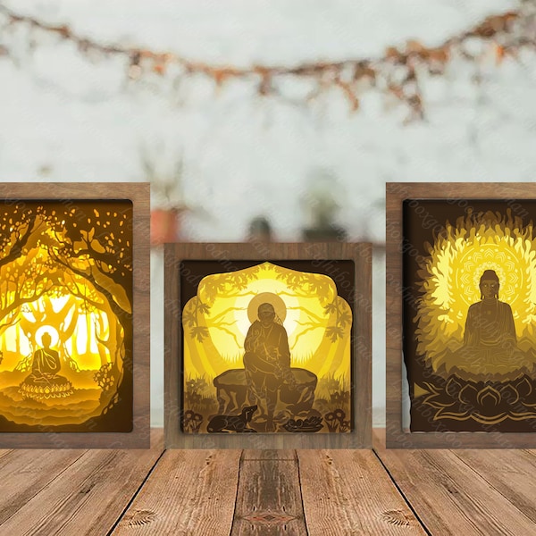 Combo 3 templates Budha paper cut light box template files SVG - shadow box SVG Cricut file - cutting Cricut - shadow paper cut – DIY Combo 3 templates Budha paper cut light box template files SVG - shadow box SVG Cricut file - cutting Cricut - shadow paper cut – DIY