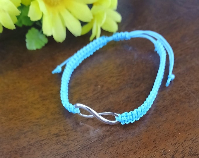 Infinity Macrame Bracelet, Silver charm , Nylon Cord , adjustable, Boho.