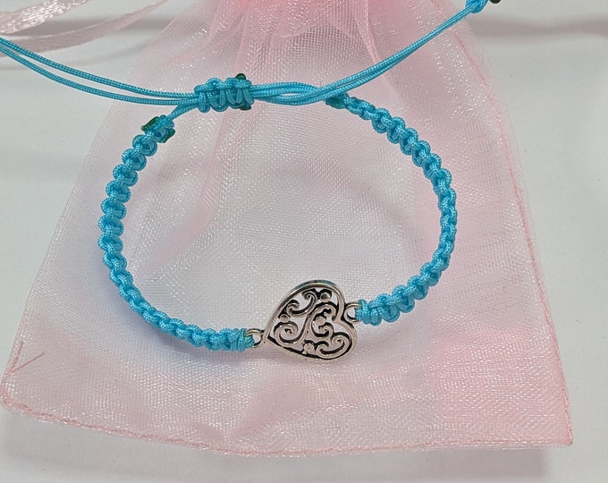 Tibetan Silver Heart , Good luck  charm macrame Bracelet, for the one you love.
