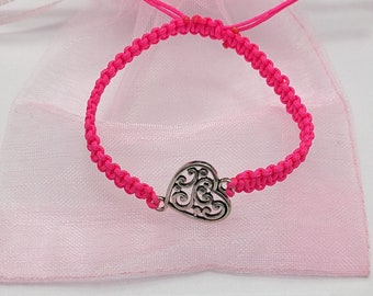Tibetan Silver Heart , Good luck  charm macrame Bracelet, for the one you love.