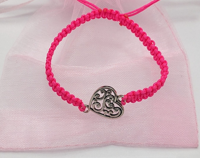 Tibetan Silver Heart , Good luck  charm macrame Bracelet, for the one you love.