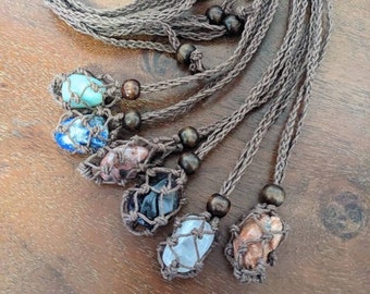 SALE SALE SALE....Dark Brown Long Crystal holder Macrame Necklace, Hand Made, Adjustable ( stones not included)