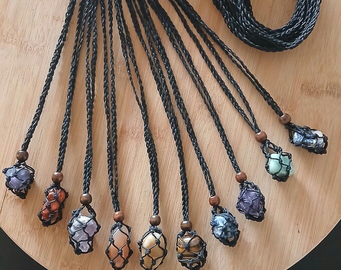SALE, SALE .               Black Crystal holder long Macrame Necklace, Hand Made, Adjustable ( stones not included)Wholesale  Price.