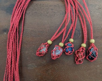 SALE SALE SALE  ..Red Braided long netting Crystal gemstone  necklace, Handmade. ( stones not included)