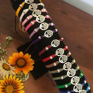 Tree of life Macrame Bracelet, Silver charm , Nylon Cord , adjustable, Boho.