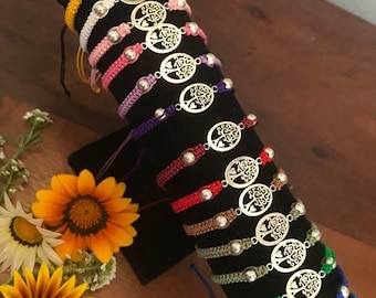 Tree of life Macrame Bracelet, Silver charm , Nylon Cord , adjustable, Boho.