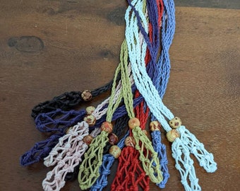 Aussie made Long Crystal holder necklace.hand made. cotton macrame crystal holder adjustable and interchangeable necklace  Comes empty