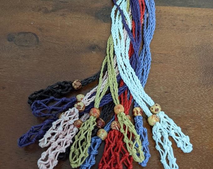 Aussie made Long Crystal holder necklace.hand made. cotton macrame crystal holder adjustable and interchangeable necklace  Comes empty