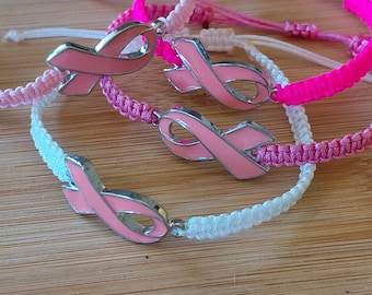 Handmade Pink Ribbon Macrame Bracelet: Adjustable Nylon Cord