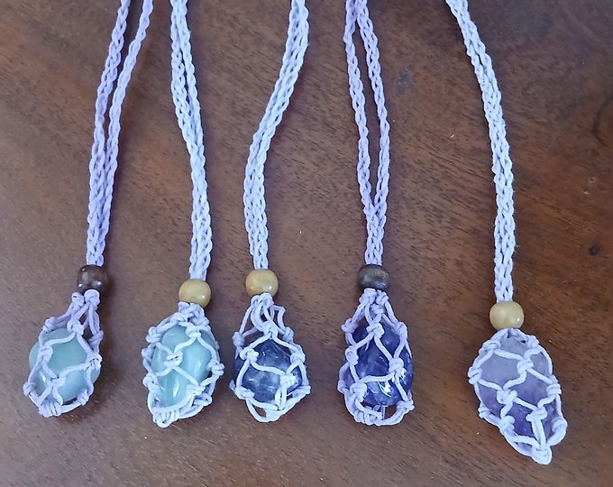 SALE SALE SALE...Lilac Crystal holder long Macrame Necklace, Hand Made, Waxed Cotton , Adjustable ( stones not included)