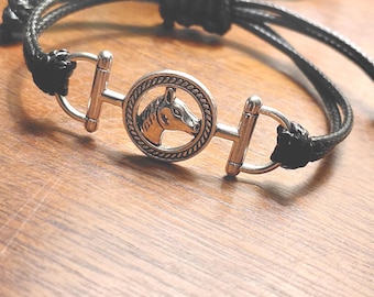 Horse Charm Waxed Cotton Bracelet, Adjustable Country Style