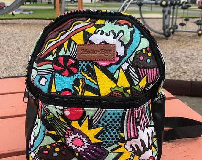 Colourful small canvas backpacks