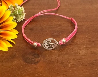 Tree of life Macrame Bracelet, Silver charm , Nylon Cord , adjustable, Boho.
