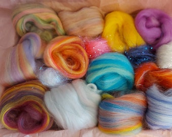 Fairy wool, variety pack, merino, bamboo, tussah silk, fairy colour wool, fairies, felting wool, roving mix box, mini batts, UK Wool Shop