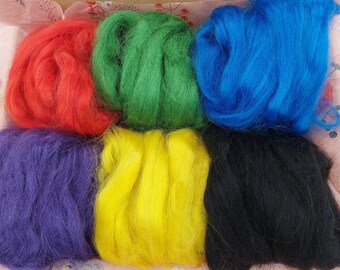 Tussah Silk, art fibre kit, Tussah silk taster box, tussah silk mini bag, mini batts, sampler pack, UK Wool Shop