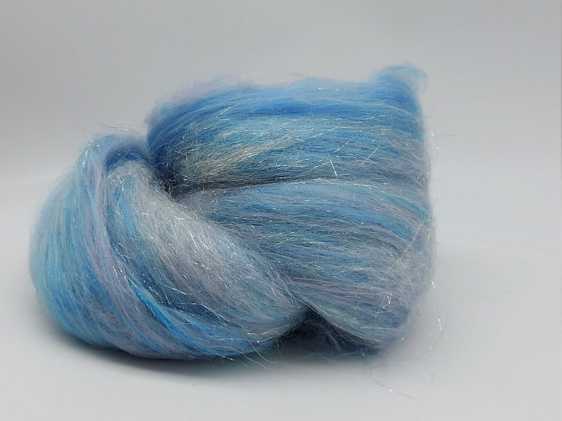 Glittery Blue Merino and Bamboo mix, wool mix, roving, unicorn wool, fairy wool, felting wool, crafter wool, UK Wool Shop image 6